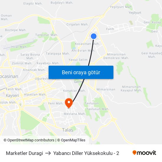 Marketler Duragi to Yabancı Diller Yüksekokulu - 2 map