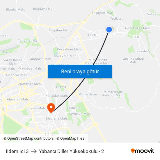 Ildem Ici 3 to Yabancı Diller Yüksekokulu - 2 map