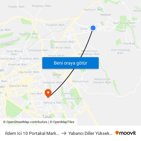 Ildem Ici 10 Portakal Market Karsisi to Yabancı Diller Yüksekokulu - 2 map