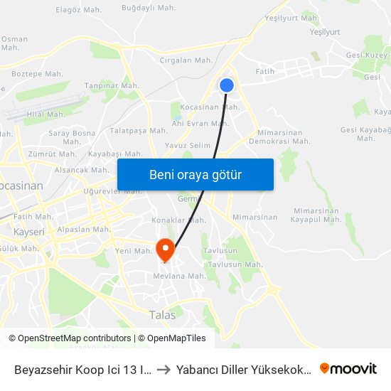 Beyazsehir Koop Ici 13 Isiklar to Yabancı Diller Yüksekokulu - 2 map