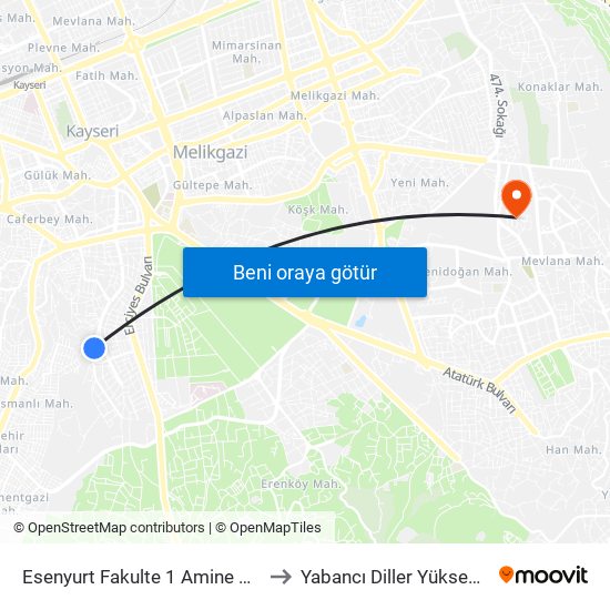 Esenyurt Fakulte 1 Amine Hatun Cami to Yabancı Diller Yüksekokulu - 2 map