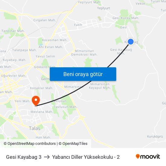 Gesi Kayabag 3 to Yabancı Diller Yüksekokulu - 2 map