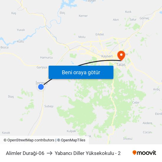 Alimler Duraği-06 to Yabancı Diller Yüksekokulu - 2 map