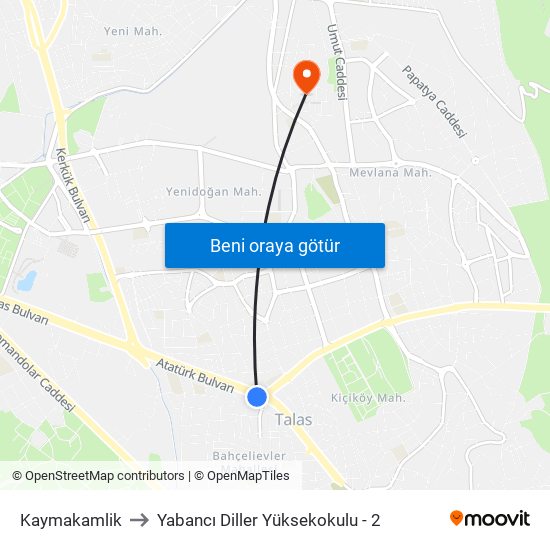 Kaymakamlik to Yabancı Diller Yüksekokulu - 2 map