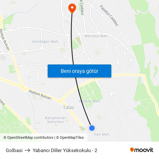 Golbasi to Yabancı Diller Yüksekokulu - 2 map