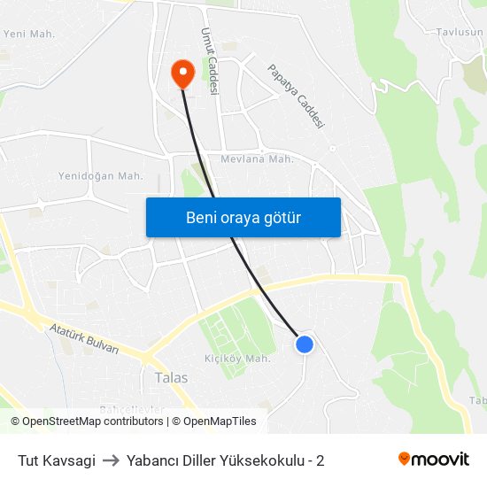 Tut Kavsagi to Yabancı Diller Yüksekokulu - 2 map