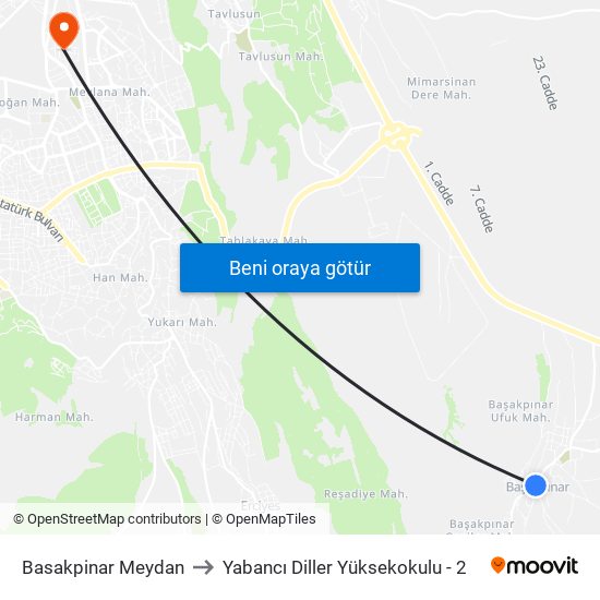 Basakpinar Meydan to Yabancı Diller Yüksekokulu - 2 map