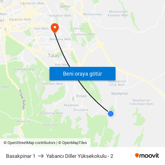 Basakpinar 1 to Yabancı Diller Yüksekokulu - 2 map