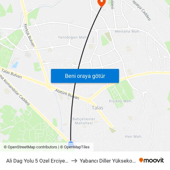 Ali Dag Yolu 5 Ozel Erciyes Okulu to Yabancı Diller Yüksekokulu - 2 map