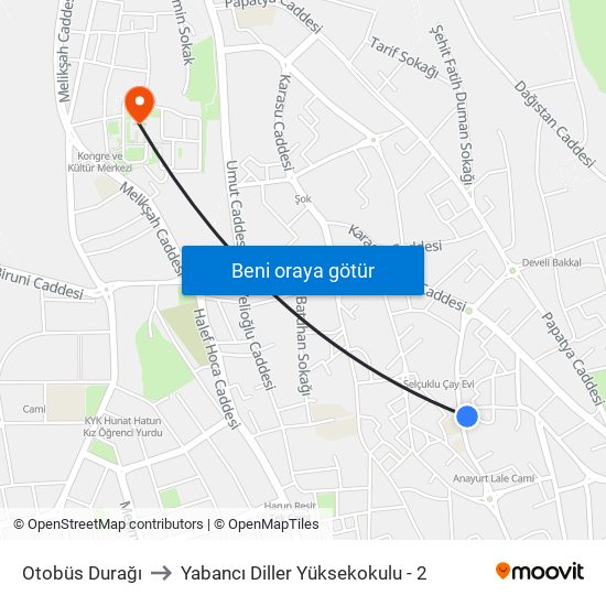 Otobüs Durağı to Yabancı Diller Yüksekokulu - 2 map