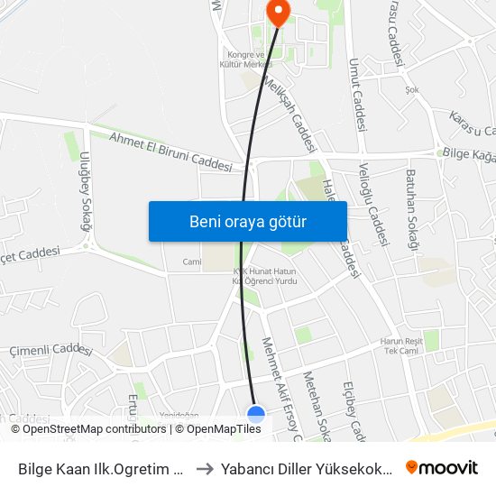 Bilge Kaan Ilk.Ogretim Okulu to Yabancı Diller Yüksekokulu - 2 map