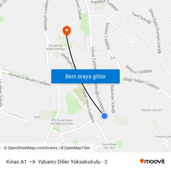 Kinas A1 to Yabancı Diller Yüksekokulu - 2 map