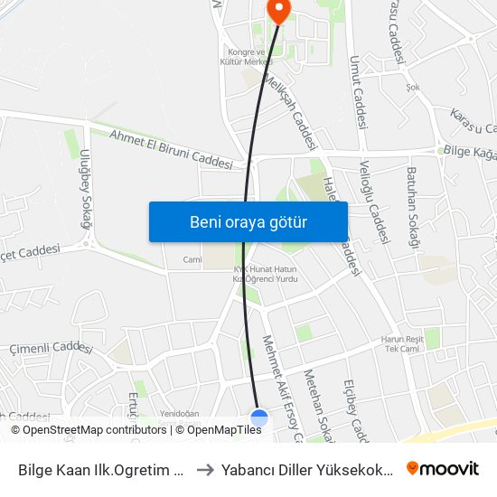 Bilge Kaan Ilk.Ogretim Okulu to Yabancı Diller Yüksekokulu - 2 map