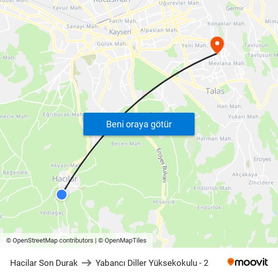 Hacilar Son Durak to Yabancı Diller Yüksekokulu - 2 map