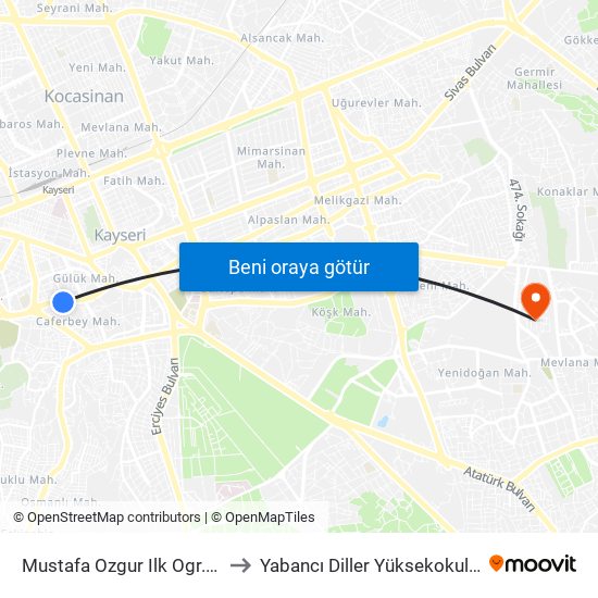 Mustafa Ozgur Ilk Ogr.Oku. to Yabancı Diller Yüksekokulu - 2 map