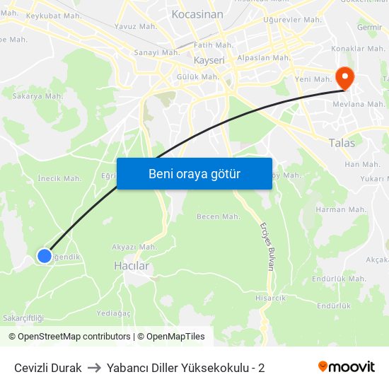 Cevizli Durak to Yabancı Diller Yüksekokulu - 2 map