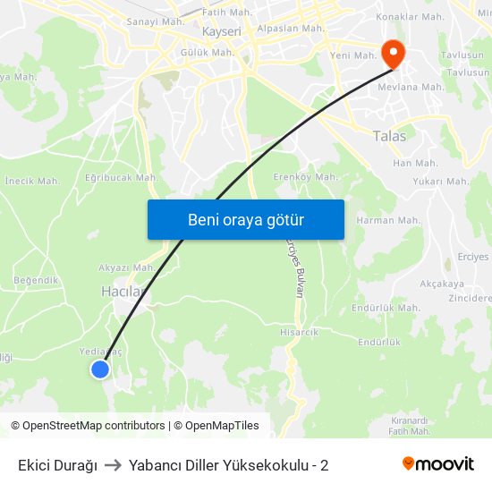Ekici Durağı to Yabancı Diller Yüksekokulu - 2 map