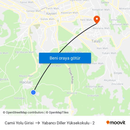 Camii Yolu Girisi to Yabancı Diller Yüksekokulu - 2 map