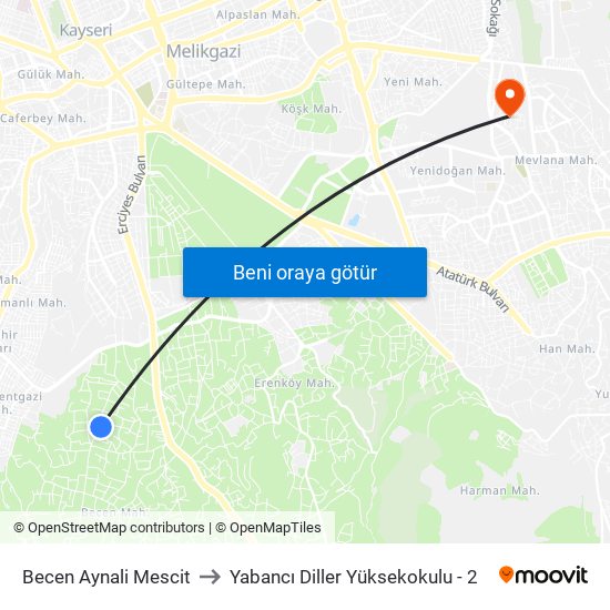 Becen Aynali Mescit to Yabancı Diller Yüksekokulu - 2 map