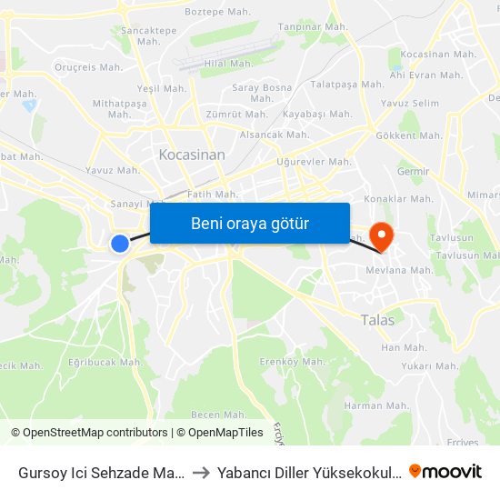 Gursoy Ici Sehzade Market to Yabancı Diller Yüksekokulu - 2 map