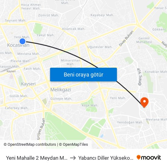 Yeni Mahalle 2 Meydan Muhtarlik to Yabancı Diller Yüksekokulu - 2 map