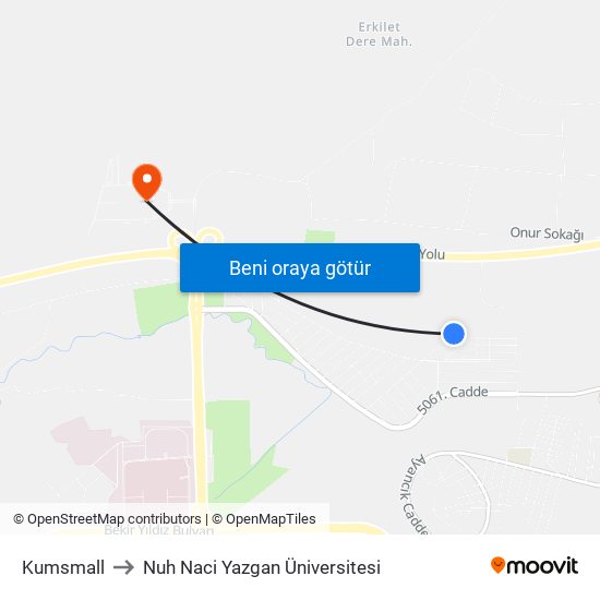 Kumsmall to Nuh Naci Yazgan Üniversitesi map