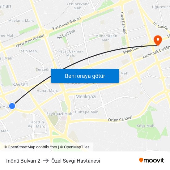 Inönü Bulvarı 2 to Özel Sevgi Hastanesi map