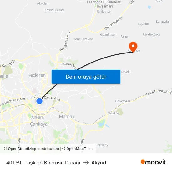 40159 - Dışkapı Köprüsü Durağı to Akyurt map