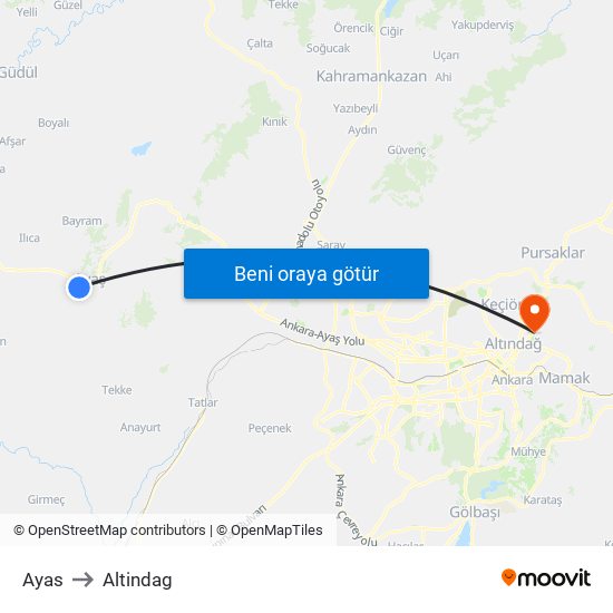 Ayas to Altindag map