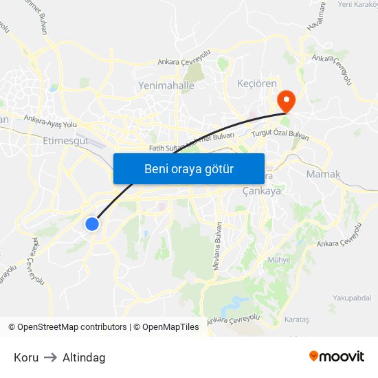 Koru to Altindag map