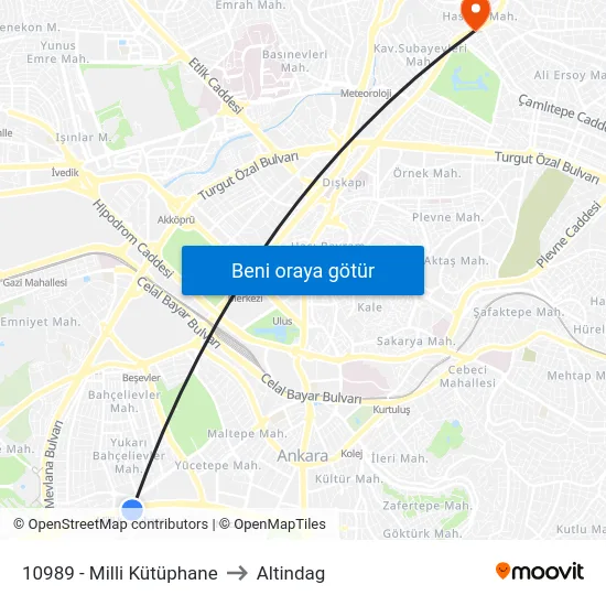 10989 - Milli Kütüphane to Altindag map