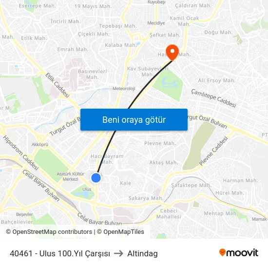 40461 - Ulus 100.Yıl Çarşısı to Altindag map