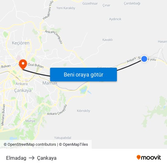 Elmadag to Çankaya map