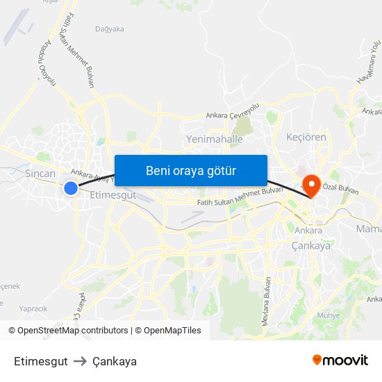 Etimesgut to Çankaya map