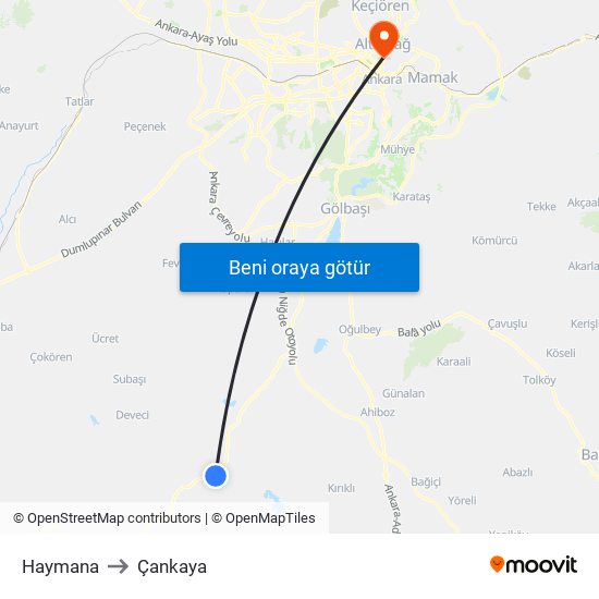Haymana to Çankaya map
