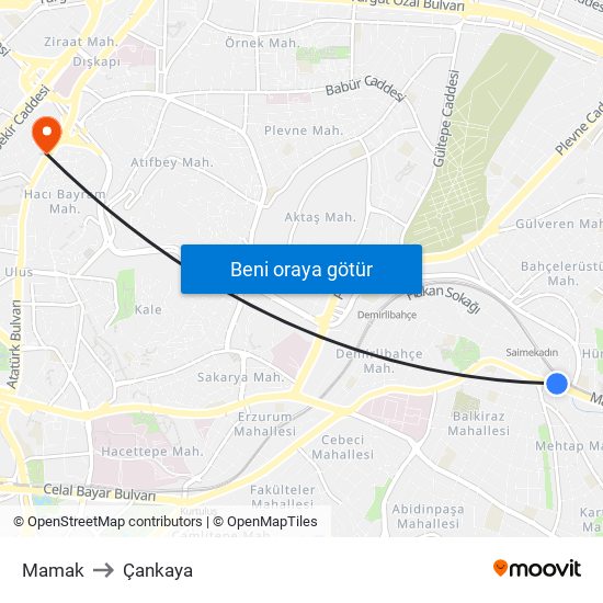 Mamak to Çankaya map