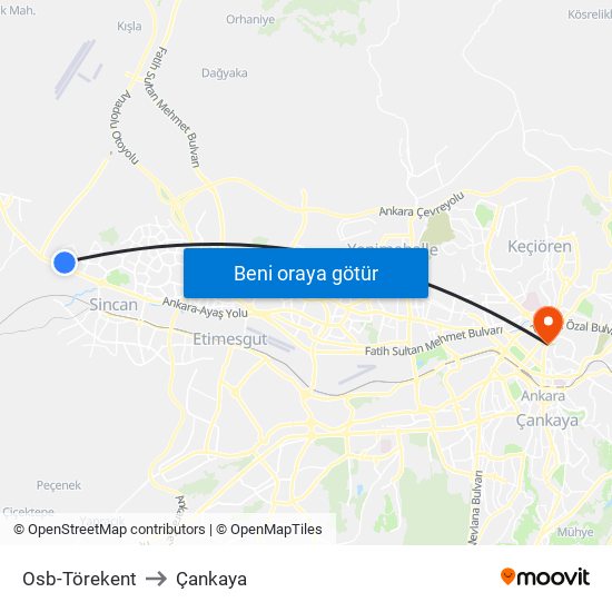 Osb-Törekent to Çankaya map
