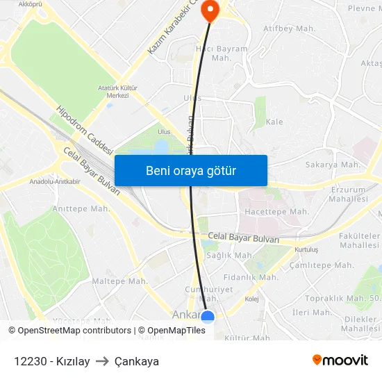 12230 - Kızılay to Çankaya map