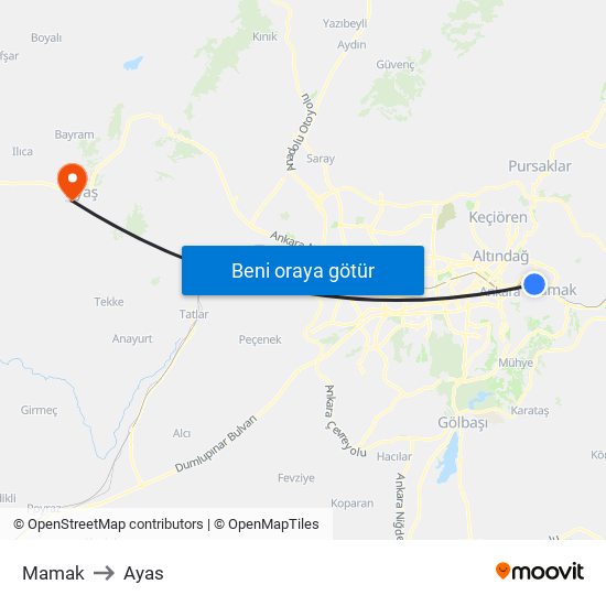 Mamak to Ayas map