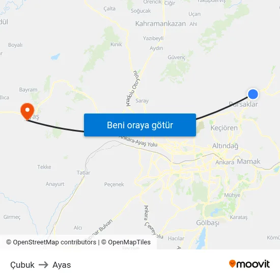 Çubuk to Ayas map