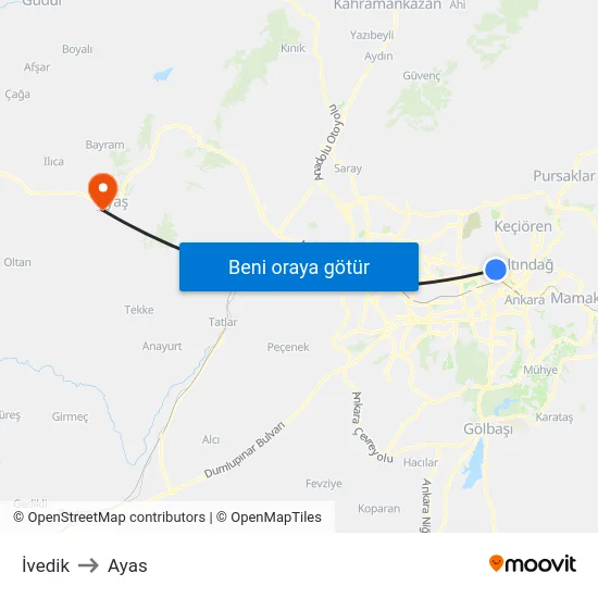 İvedik to Ayas map