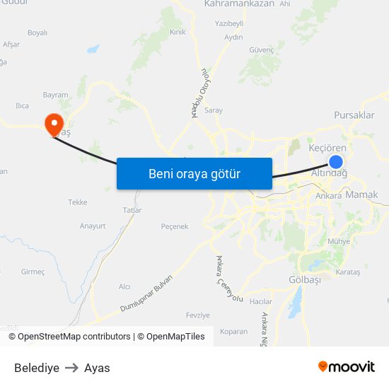Belediye to Ayas map