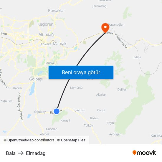 Bala to Elmadag map