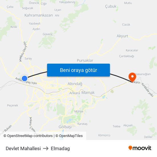 Devlet Mahallesi to Elmadag map