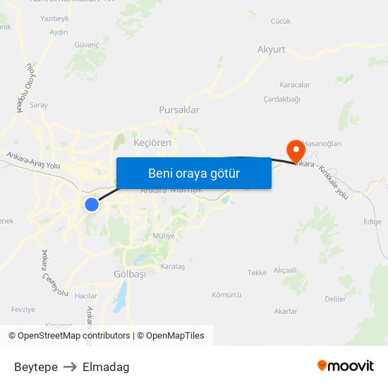 Beytepe to Elmadag map