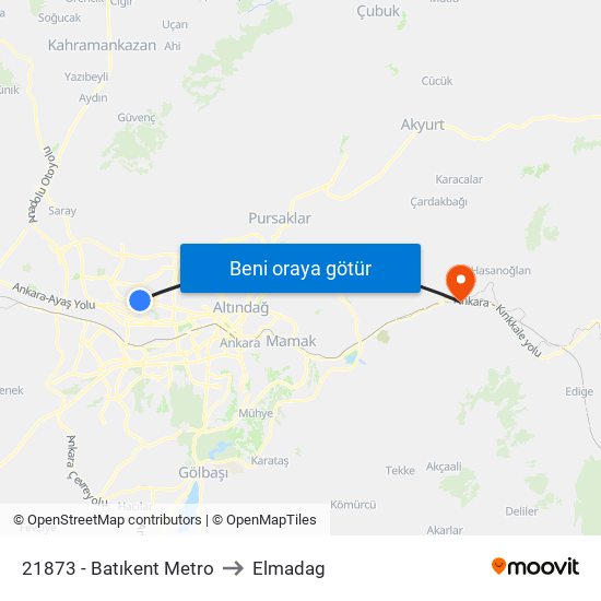 21873 - Batıkent Metro to Elmadag map
