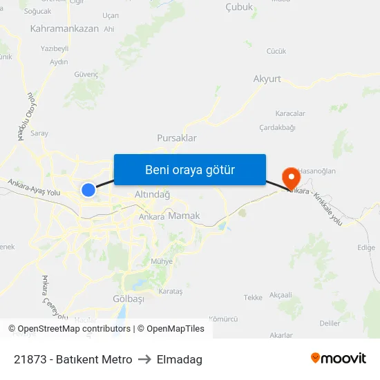 21873 - Batıkent Metro to Elmadag map