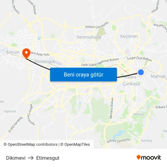 Dikimevi to Etimesgut map