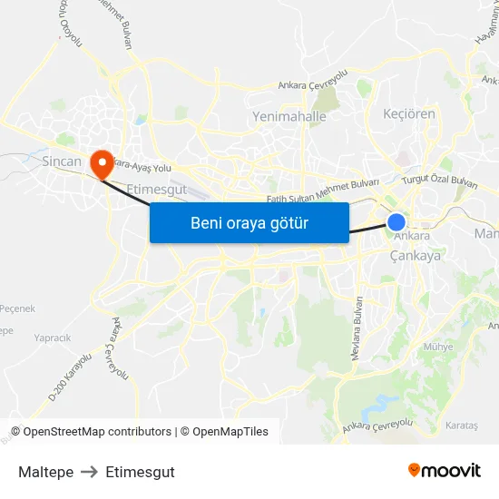 Maltepe to Etimesgut map