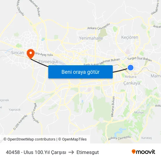 40458 - Ulus 100.Yıl Çarşısı to Etimesgut map